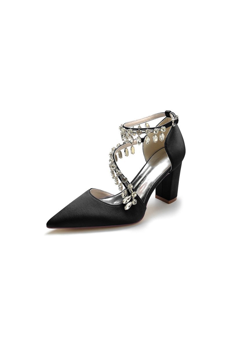 White High Heels with Chain and Crystal Accent - BOLODOO