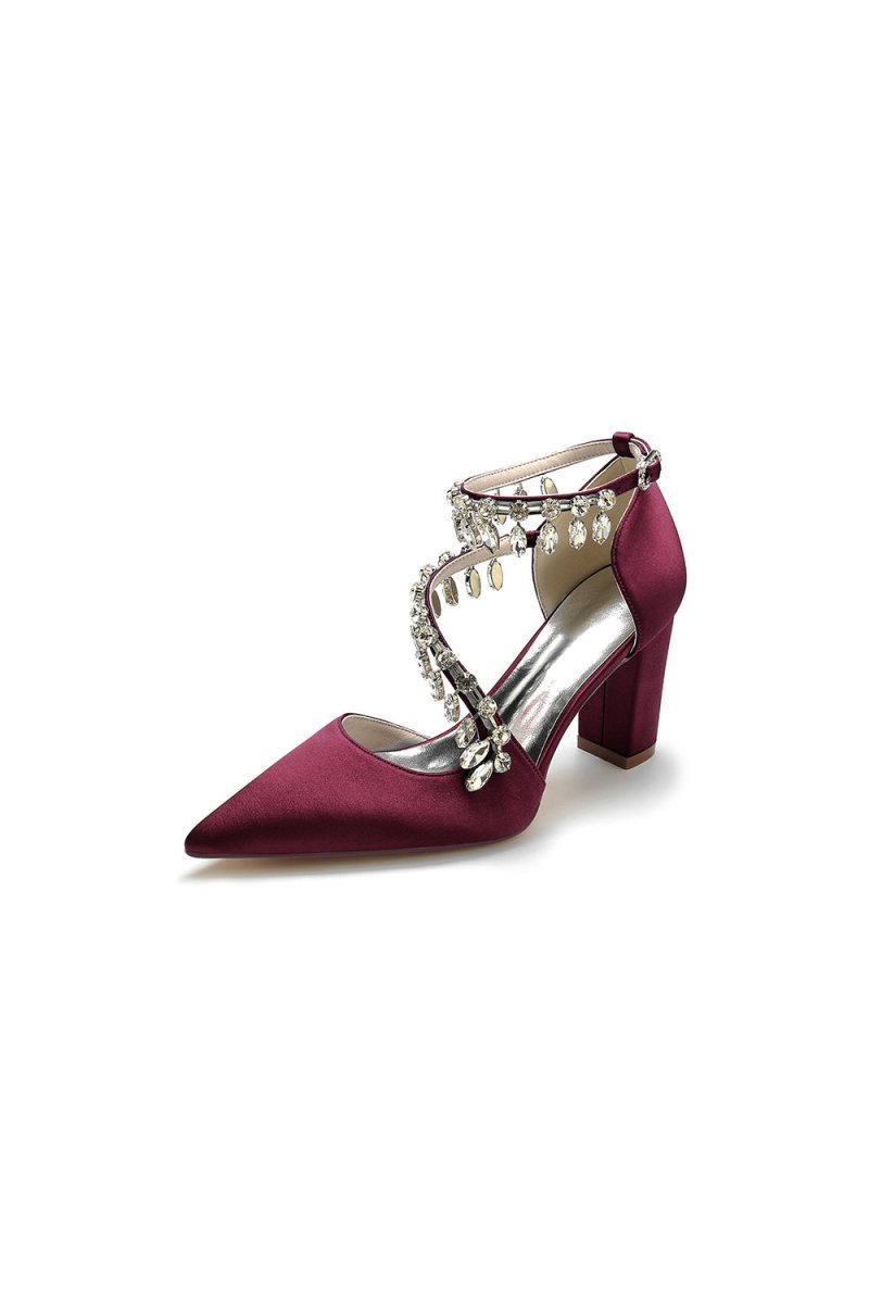 White High Heels with Chain and Crystal Accent - BOLODOO