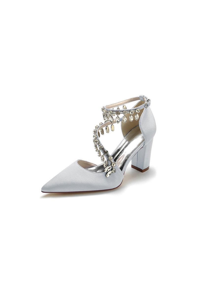 White High Heels with Chain and Crystal Accent - BOLODOO