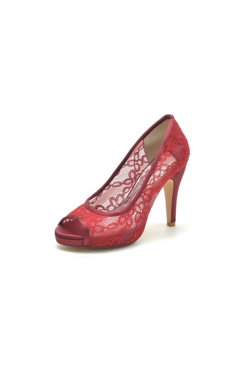 Champagne High Heels with Lace Embellishments - BOLODOO