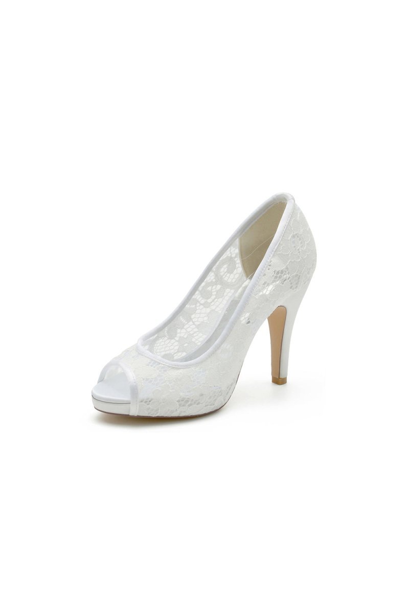 Champagne High Heels with Lace Embellishments - BOLODOO