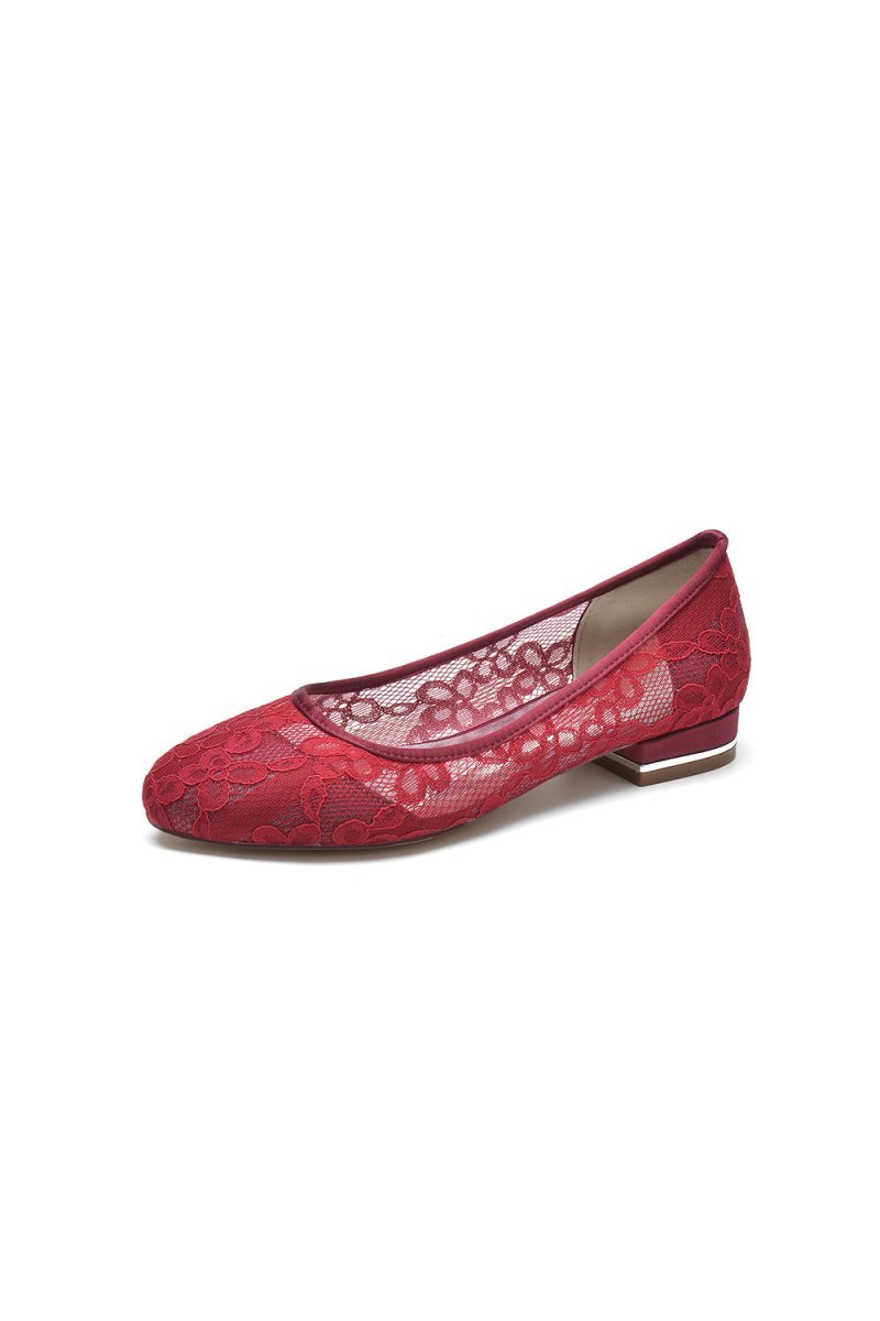 White Lace Open Toe Flats Bridal Shoes - BOLODOO