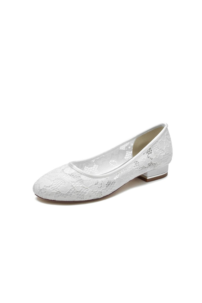 White Lace Open Toe Flats Bridal Shoes - BOLODOO