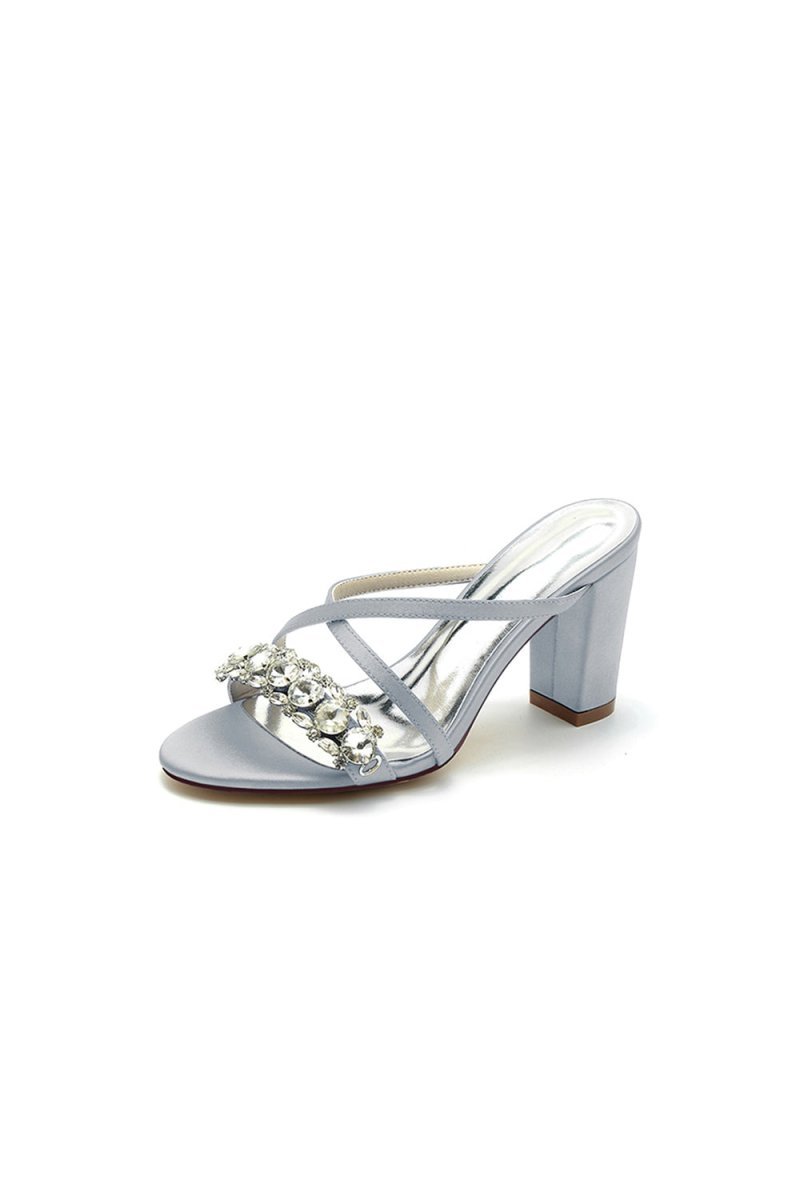 Sliver Open Toe Sandals with Rhinestone - BOLODOO