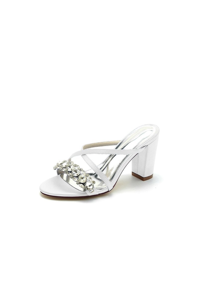 Sliver Open Toe Sandals with Rhinestone - BOLODOO