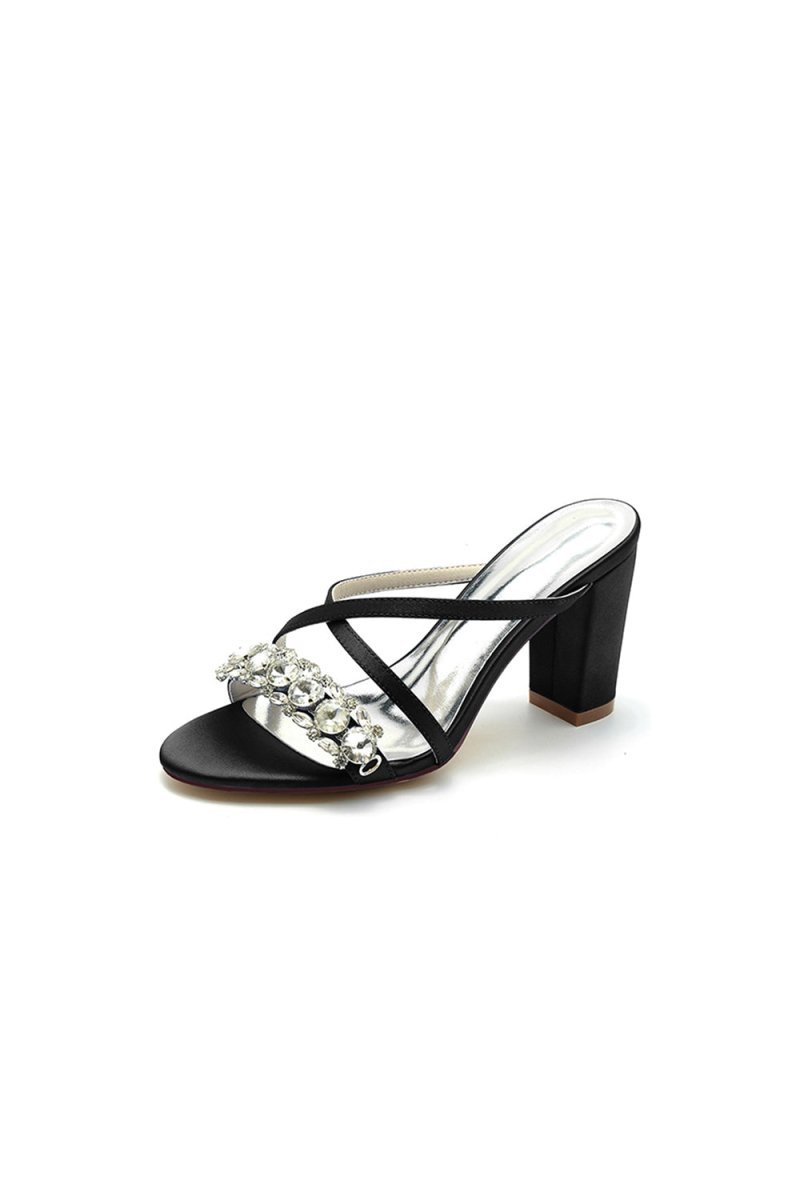 Sliver Open Toe Sandals with Rhinestone - BOLODOO