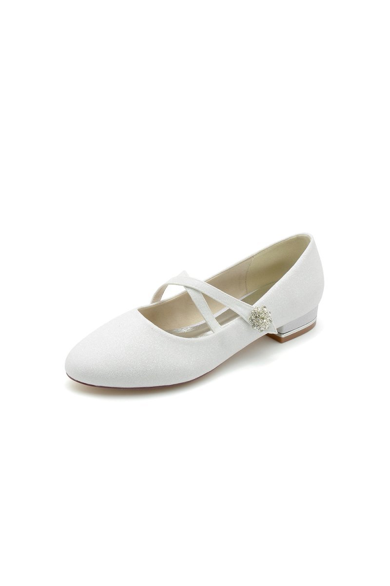 White Pointed Toe Wedding Flats - BOLODOO