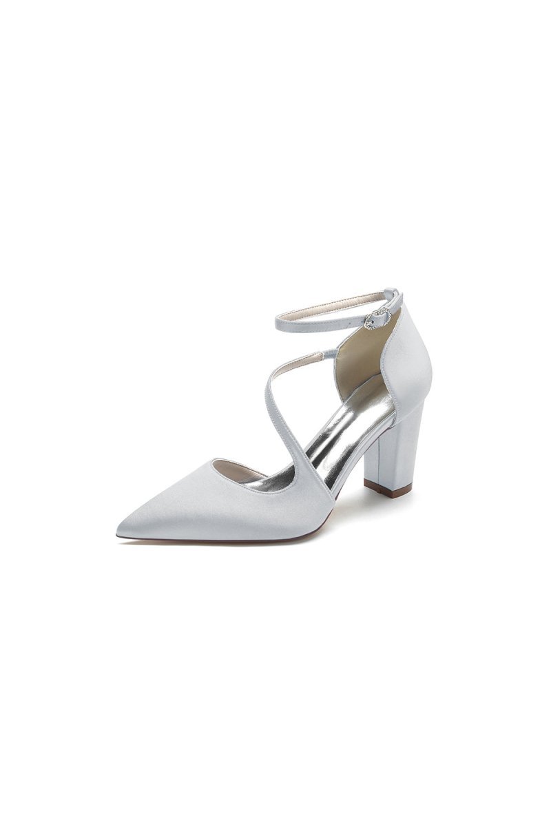 White Silk Pump with Decorative Ankle Strap - BOLODOO