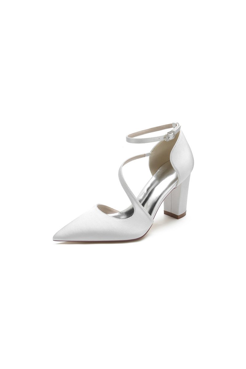 White Silk Pump with Decorative Ankle Strap - BOLODOO