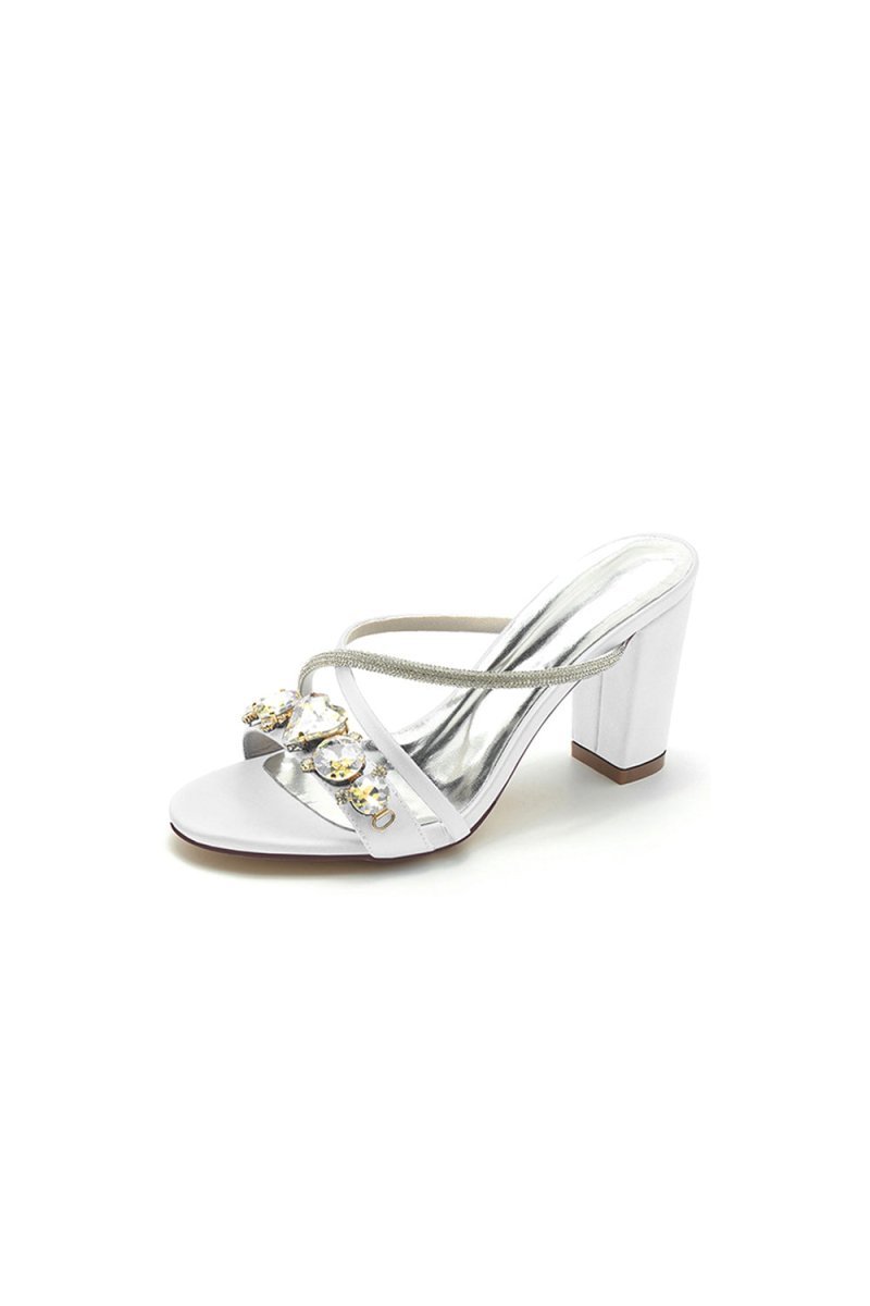 Royal Blue Block Heels with Rhinestone - BOLODOO