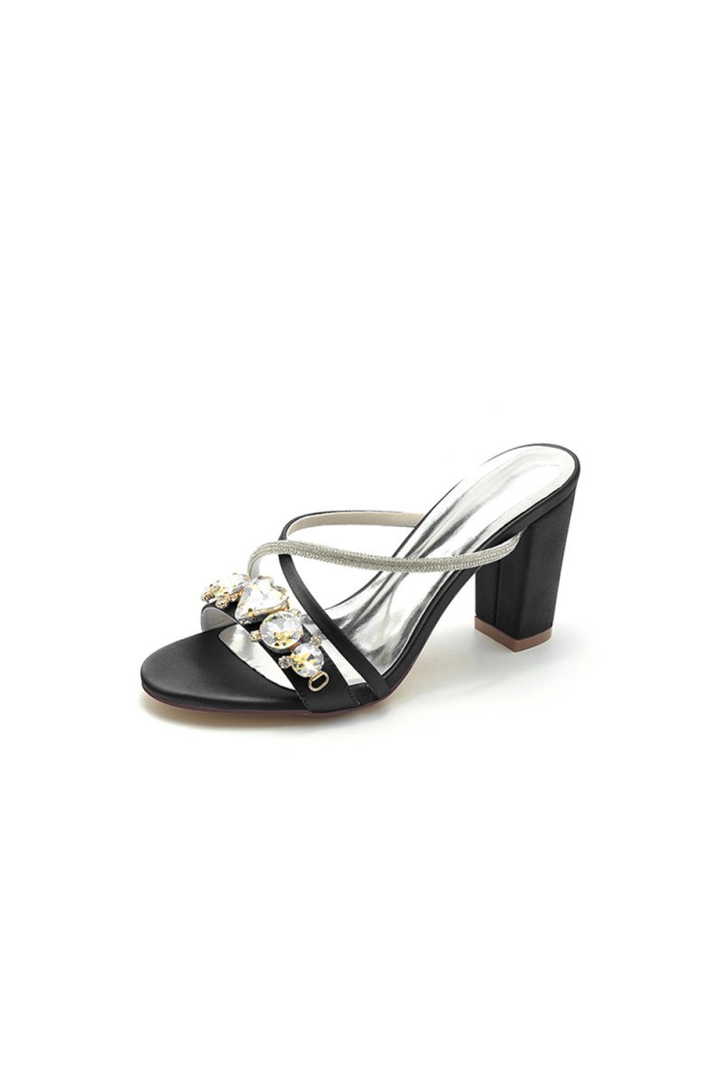 Royal Blue Block Heels with Rhinestone - BOLODOO