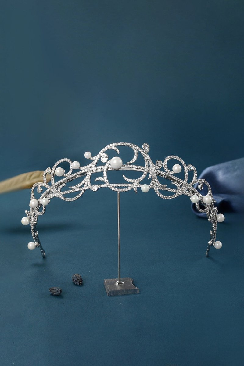 Women's Silver Pearl Swirl Tiaras - BOLODOO