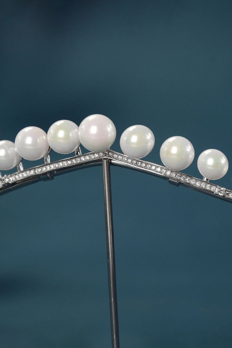 Women's Silver Zircon Pearl Crowns